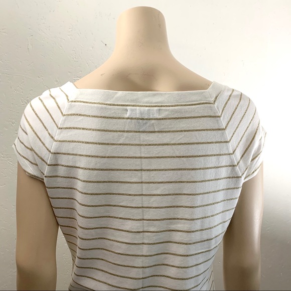 3/$30 Chaps White T-shirt with Gold Stripes Size L - Picture 4 of 7